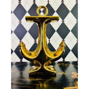 Gold Anchor Ceramic Sculpture Nautical Coastal Decor Hollywood Regency Statue